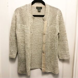 Eddie Bauer Linen Blend Open Knit Cardigan Size Small
